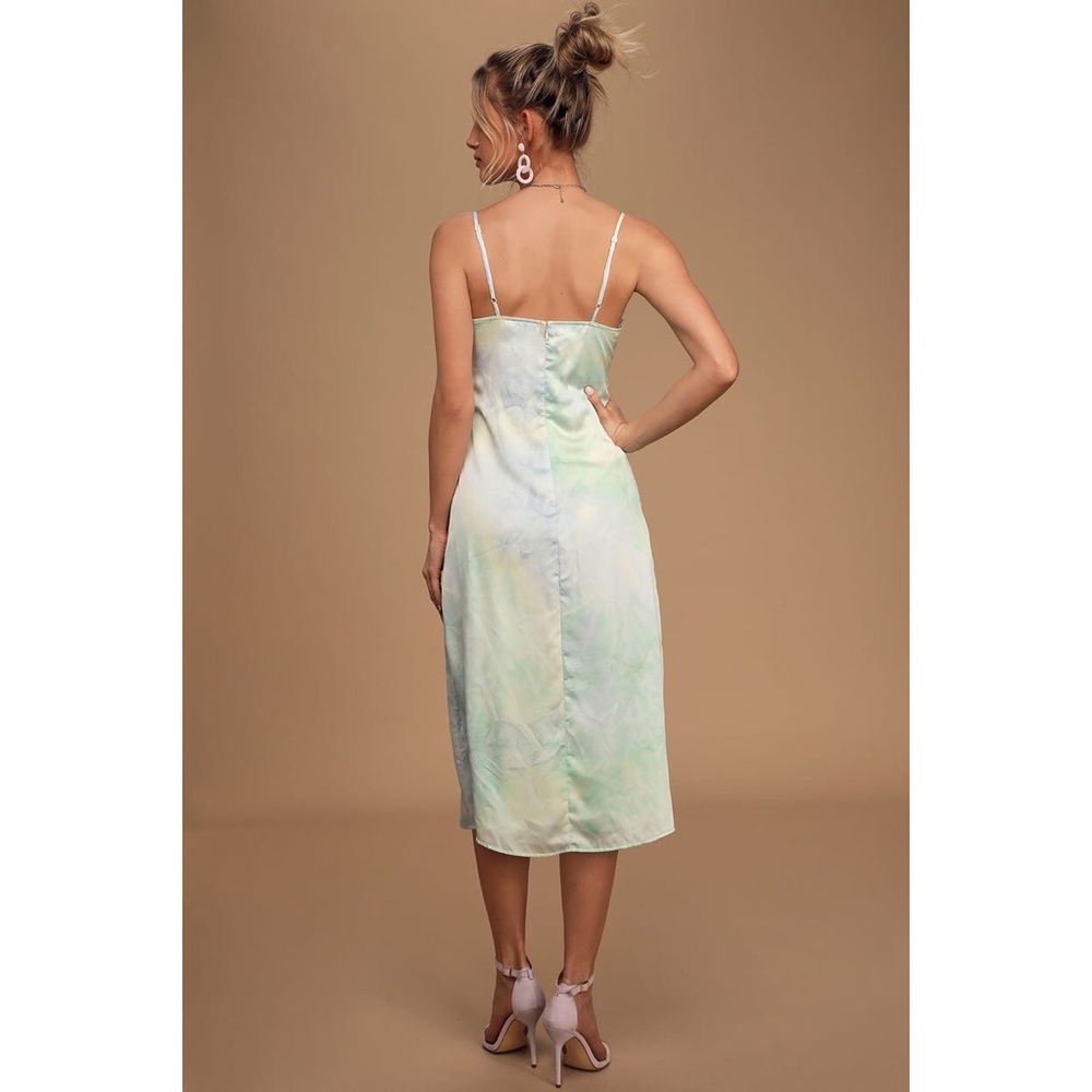 \Tranquil State Blue Tie-Dye Satin Midi Slip Dress - Picture 5 of 7